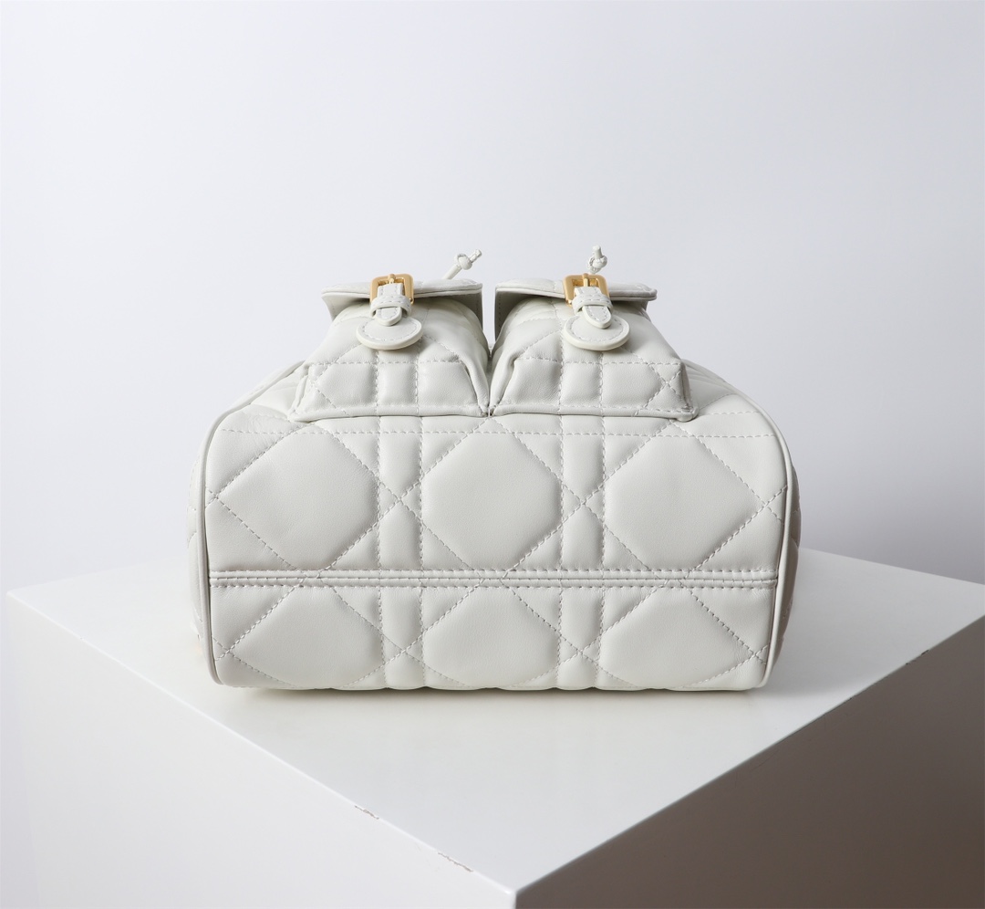 Medium Dior Caro Backpack White Macrocannage Lambskin